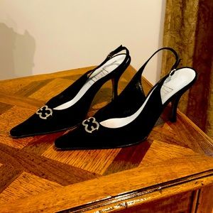 Black sued leather Italian heels stiletto shoes💗